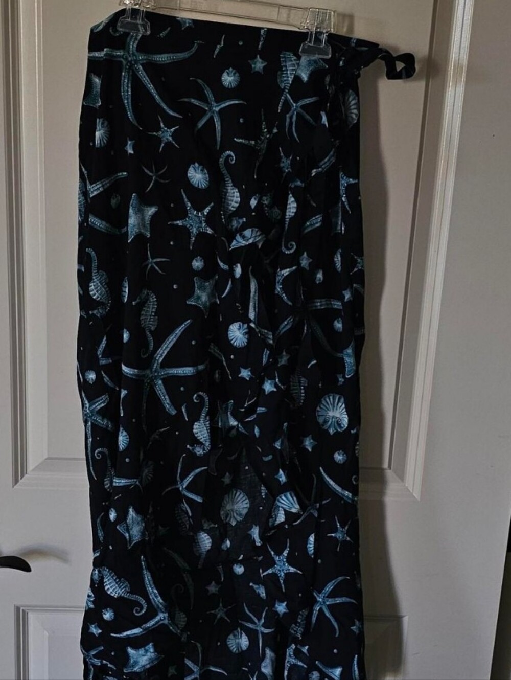 Agua Bendita Black Maxi Wrap Skirt with Aqua Sea Creature Print NWT